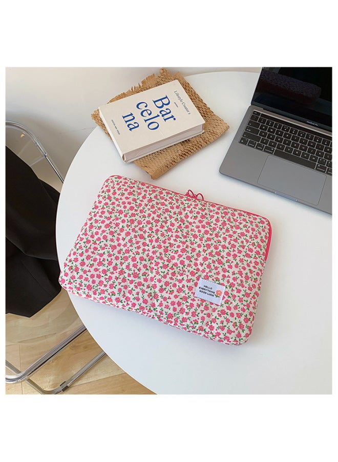 Laptop Bag Female 11 Inch 13 Inch 15 Inch Liner Bag High Color Value Ipad Storage Bag Tablet Student-Color:Green Flower-Dimensions:15 Inch - Image 5